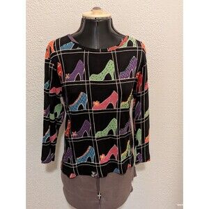 Vintage Take Two Clothing Co. High Heels Beaded Embroidered 3/4" Sleeve Shirt M